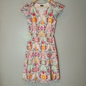 TALBOTS Garden Party Dress Casual Floral Midi Cotton Sz 2 Stretch Boho Summer